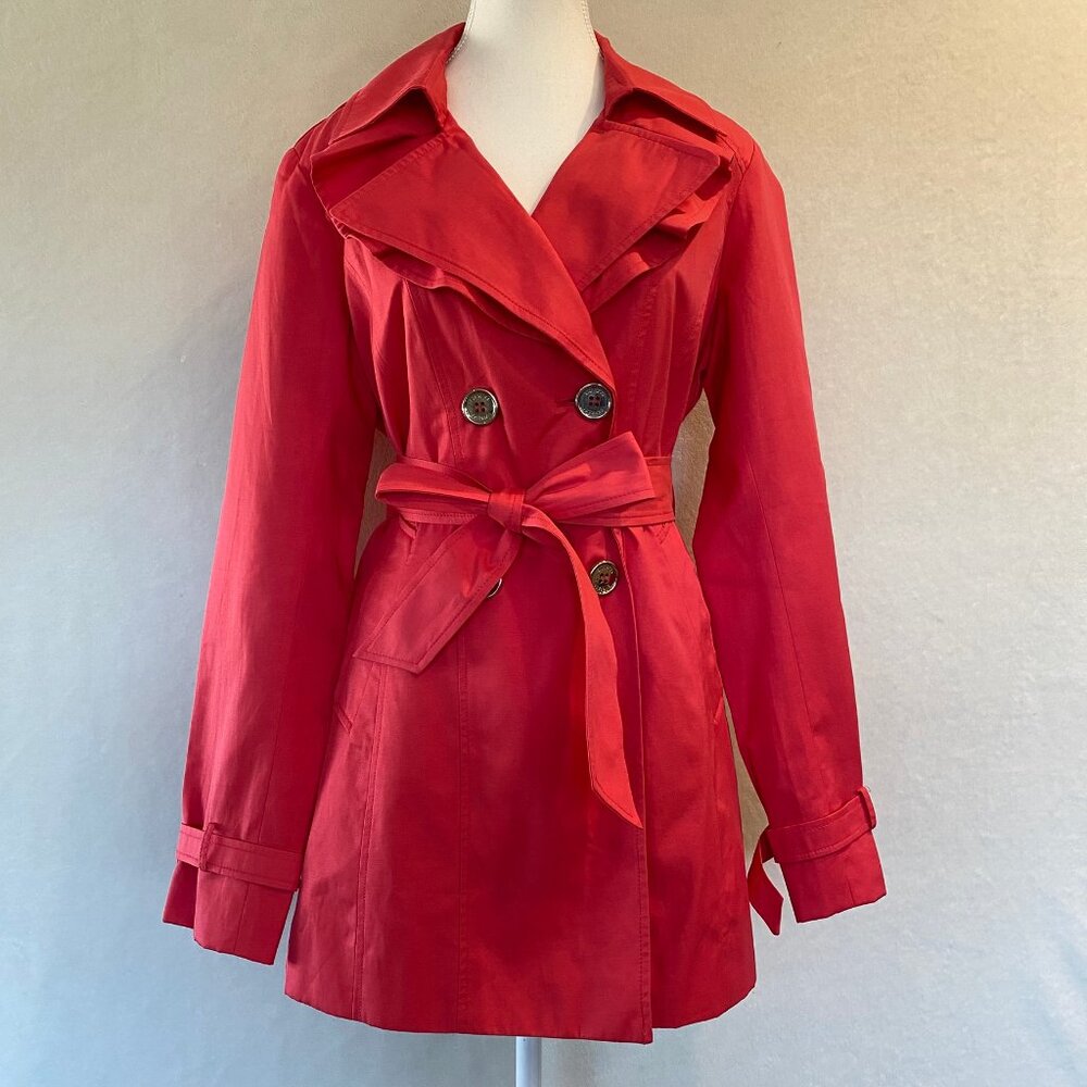 Express Lightweight Double Breasted Tie Waist Trench Coat Hot Pink Size Med